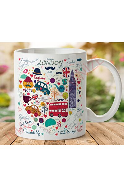ART HEDİYE كوب لندن هارت أبيض مطبوع على الجانبين
