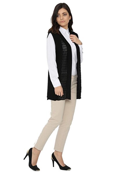 Uludağ Triko Чорний круазе комір Мерсеризований жіночий жилет