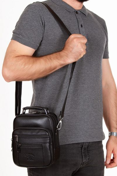 Newish Men's Shoulder Strap Handbag Steel Case Leather Bag Black (length:21cm Width:17.5cm)