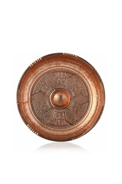 Genel Markalar Işlemeli, Sarı, Göbekli Büyük Bakır Hamam Tası 20 Cm Çap