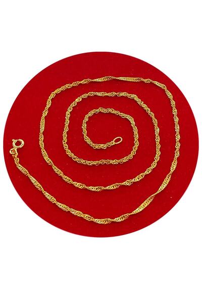 Aykat Altın Rengi Burgu Singapur Gümüş Zincir 50 Cm Kolye Zinciri 925 Ayar Gü...