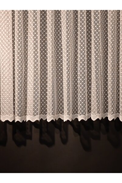 DNZEVGEREÇLERİ Keten Ağ Desen Modern Tül Perde 1/2 Pileli
