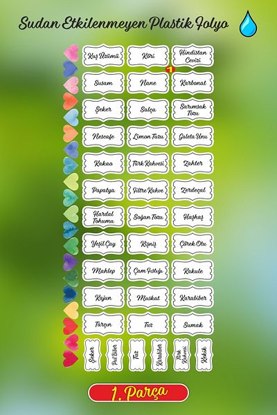 ENGINPRINT Transparent 107 Pieces Spices-Pulses-Nuts Jar Label-sticker - Watercolor Heart Sticker Gift