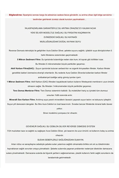 AURA Cebilon Silver Su Arıtma Cihazı