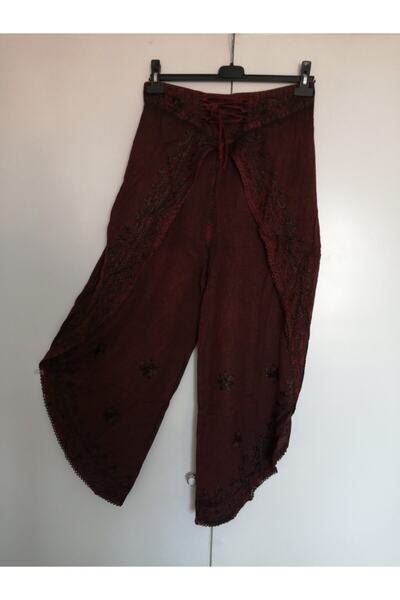 Butik Tülin Otantik Viskoz Taşlama Bordo Şalvar Pantolon
