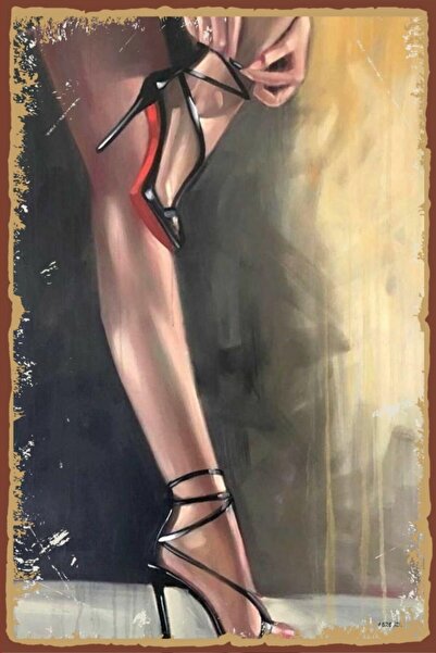 Hayal Poster Kadın ve Ayakkabı Temalı Retro Ahşap Poster