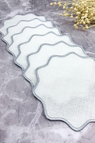 WEARE2 Сребристосиви овални коктейлни салфетки с флорална бродерия (пакет от 6)