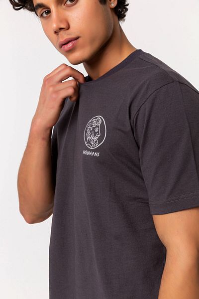 Nur Aka by Nurteks Achaeans Embroidered Anthracite 100% Cotton Oversize Large Size T-shirt