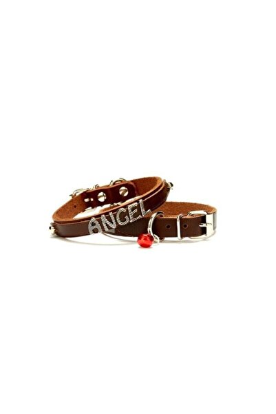 Doggie Isimlikli Deri Kedi Tasması 1,2x25-29cm Kahverengi
