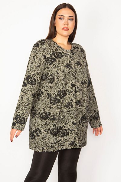 Şans Plus Size Jacket - Green - Relaxed fit