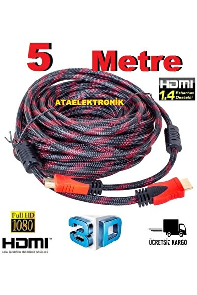 ATAELEKTRONİK 5 Metre 5mt Hdmı Ultra Hd 3d 4k Full Hd Playstation Xbox Lcd Led Tv Ara Kablo Sargılı Ip Örgü