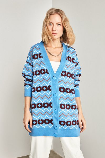 Y-London Blauer Jacquard-Strick für Damen YL-HR99934
