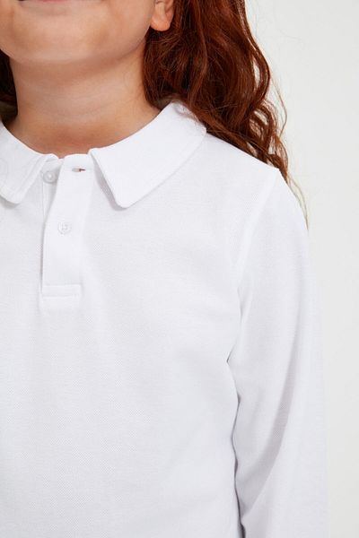 SunnyBox Tricou polo tricotat pentru copii cu mânecă lungă pentru fete de bază alb