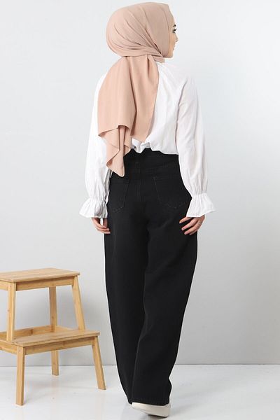 Trn JNS Pantaloni Palazzo cu blugi largi din Lycra neagră cu talie super înaltă. (SUPER ÎNALT.) Picior lat.