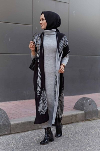 şems fashion Knitwear Fabric Vest and Dress Double Knitwear Set