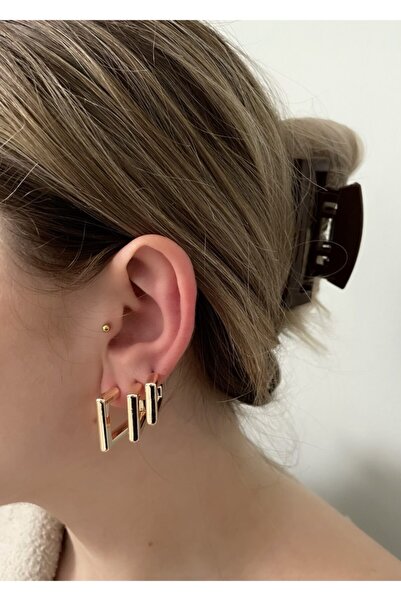 KİLİGİSTANBUL Kadın 3'lü Kare Küpe Seti