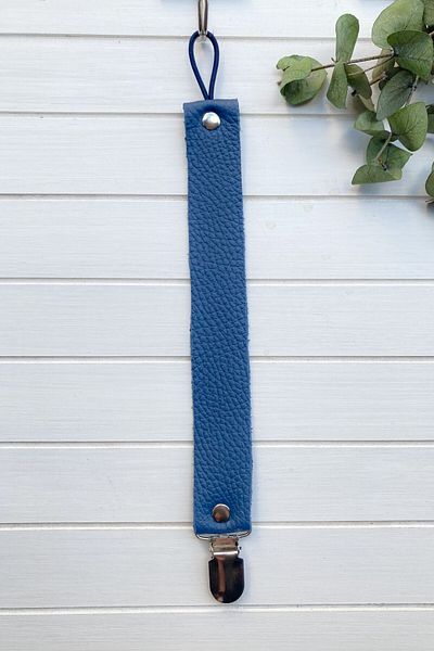 Li Puna Blue Leather Pacifier Strap - Pacifier Chain with Protected Metal Clip Lpemzk21