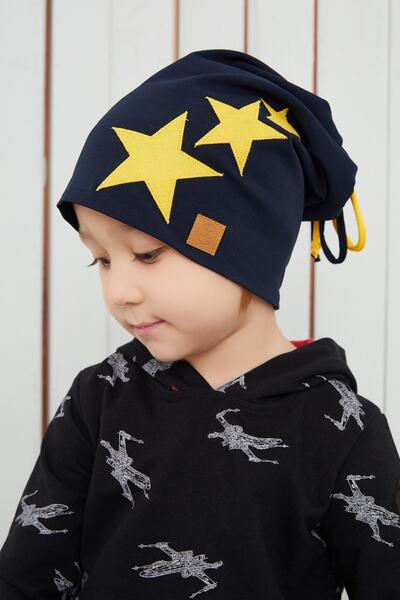 Babygiz Sarı Lacivert Fanatik Şapka Bere Yumuşak Çift Katlı Spor %100 Doğal Pamuklu Penye