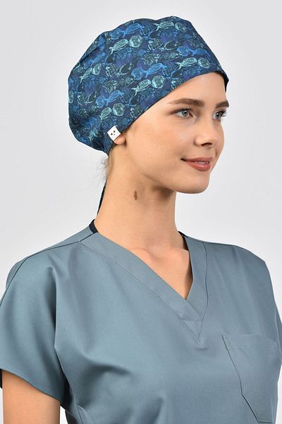 Owlet Medikal Navy Blue Surgical Cap with Fish Pattern
