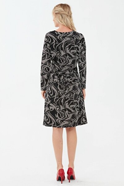 Selen Giyim V Yaka Düşük Kol Emprime Elbise