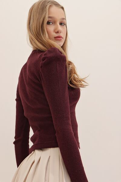 Trend Alaçatı Stili Dámská vínová košilka s princeznovým rukávem a polovičním rolákem ALC-X5042