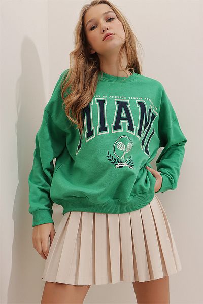 Trend Alaçatı Stili Sweatshirt - Grün - Regular Fit