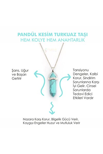Mystic Energy Doğal Taş Turkuaz Taşı Pandül Kesim Ister Kolye Ister Anahtarlık | Hediyelik Doğaltaş