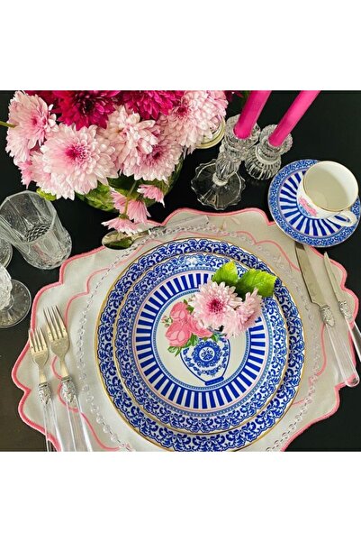 Vivas Blue Blanc Pink Rose Plate 28 cm