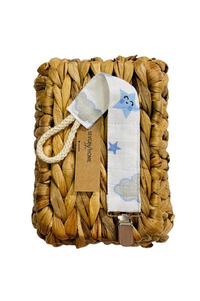 Sevgin Home Muslin Pacifier Strap Blue Moon Star