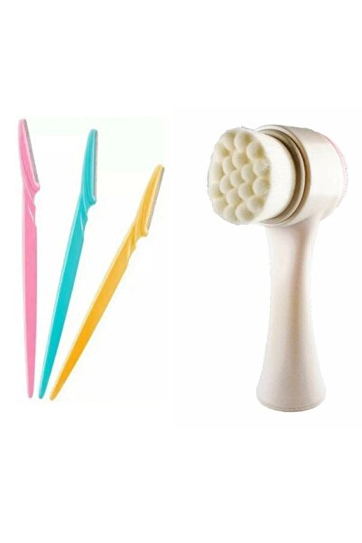 TİNEKE فرشاة تنظيف الحواجب والجلد مكونة من 3 قطع بمقبض أبيض