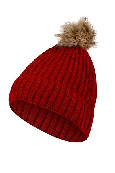 nettofit Women's Fur Pompom Wool Red Colored Beret