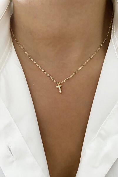 Clare's Store Ince Zincir Zirkon Taşlı Harf Kolye T Harfi