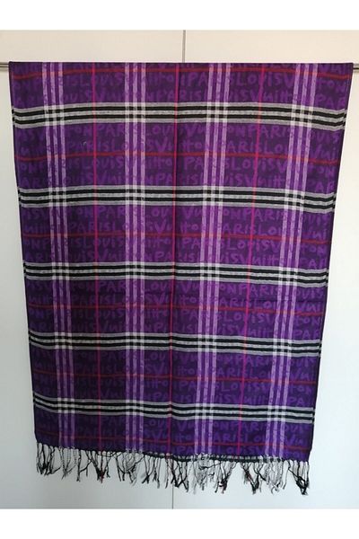 Butik Tülin Unisex Authentic Acrylic Purple Multicolor Striped Tassel Shawl