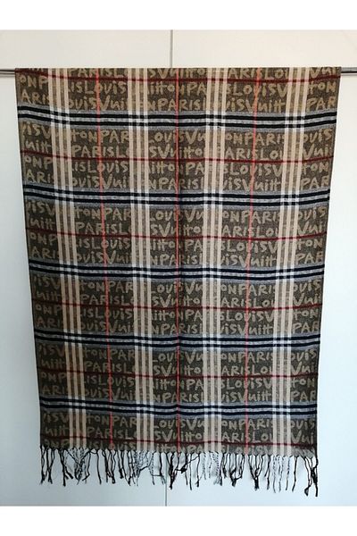 Butik Tülin Unisex Authentic Acrylic Beige Multicolor Striped Tassel Shawl