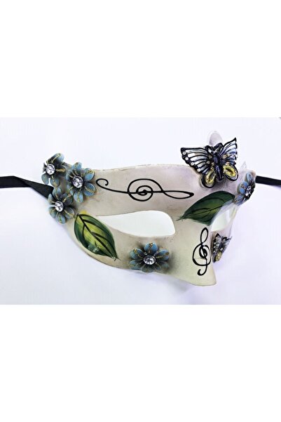 5DM Leaf Patterned Butterfly Embroidered New Year's Party Mask Black Color