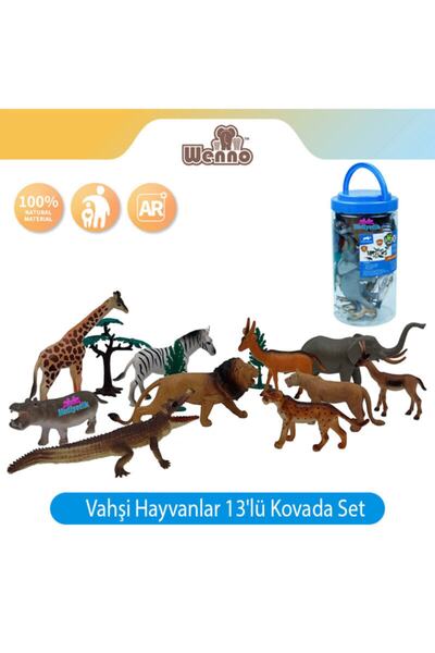 hediyecik Animal Planet Safari Vahşi Hayvanlar Kovada 13'lü Set 23 cm