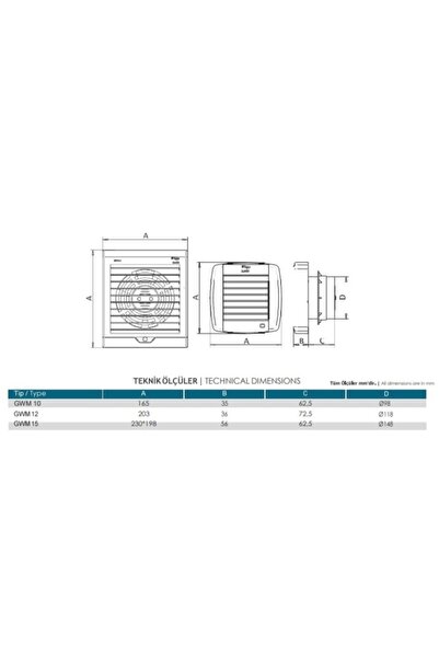 Güçtay 150mm Oto.panjurlu Dekoratif Havalandırma Fanı 300m3 Gwm15