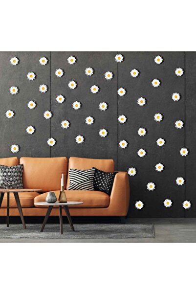 Baskı Madeni Papatya Duvar Sticker 4x4 Cm 50 Adet