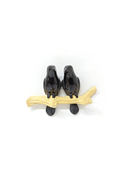 CajuArt Dekoratif Ikili Modern Duvar Askılık Dal Üstünde Kuş Dekor