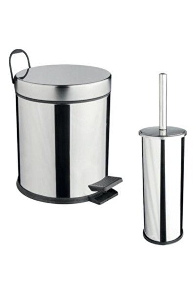 Maxiflow 5lt Krom 2 Li Banyo Seti Pedallı Çöp Kovası Wc Klozet Tuvalet Fırça Seti Banyo Çöp Kovası