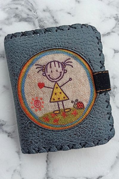 Fildişi Aksesuar Blue Vegan Leather - Women's Handmade Wallet, Cute with Girl Image