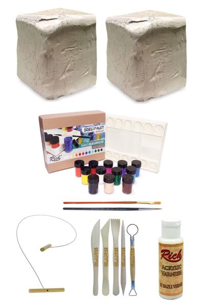 GLANCE Beyaz Seramik Hamuru 6x2 Kg Rich Şişeli Palet 25 Ml Akrilik 12 Li Set ...