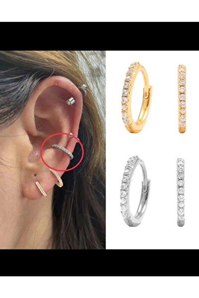 Arescollection Gümüş Renk Zirkon Taşlı Conch Piercingi