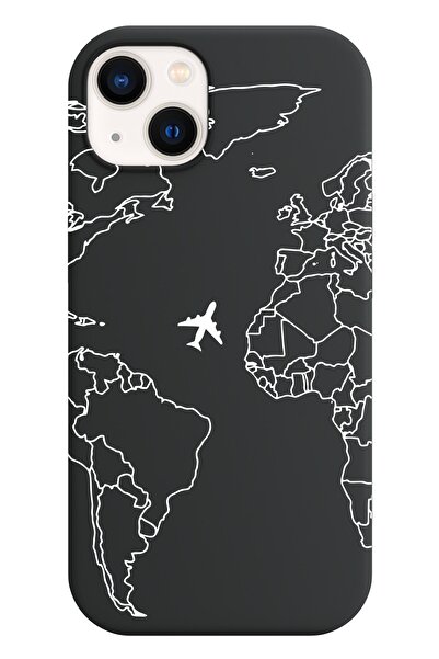 shoptocase Iphone 13 Lansman Çizgisel Dünya Haritası Desenli Telefon Kılıfı