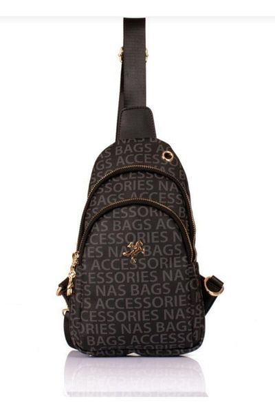 Nas Bag Black Camel Embossed - Geantă de corp pentru femei