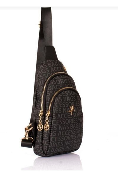 Nas Bag Black Camel Embossed - Geantă de corp pentru femei