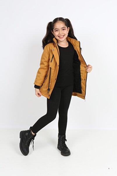 B&T Girl's Mustard Removable Hooded Oxford Fabric Coat
