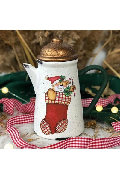Handmadesign Kapaklı El Yapımı Seramik Sürahi - Yılbaşı Yeniyıl Temalı Çorapt...