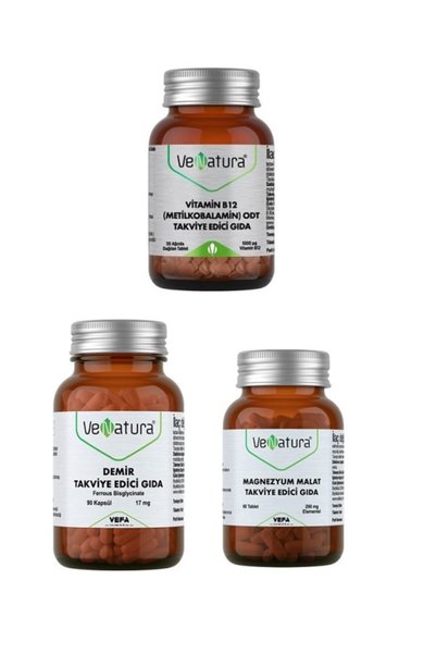 VeNatura B12 Vitamini Metilkobalamin Odt 30 Tablet + Demir 90 Kapsül + Magnez...