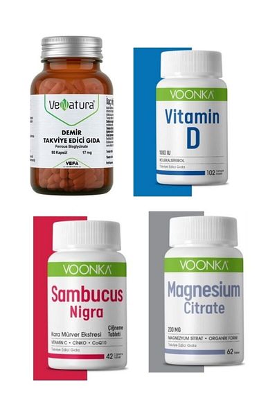 VeNatura Iron, Vitamin D and Magnesium Citrate Capsule Tablat - Black Elderberry Extract 42 t